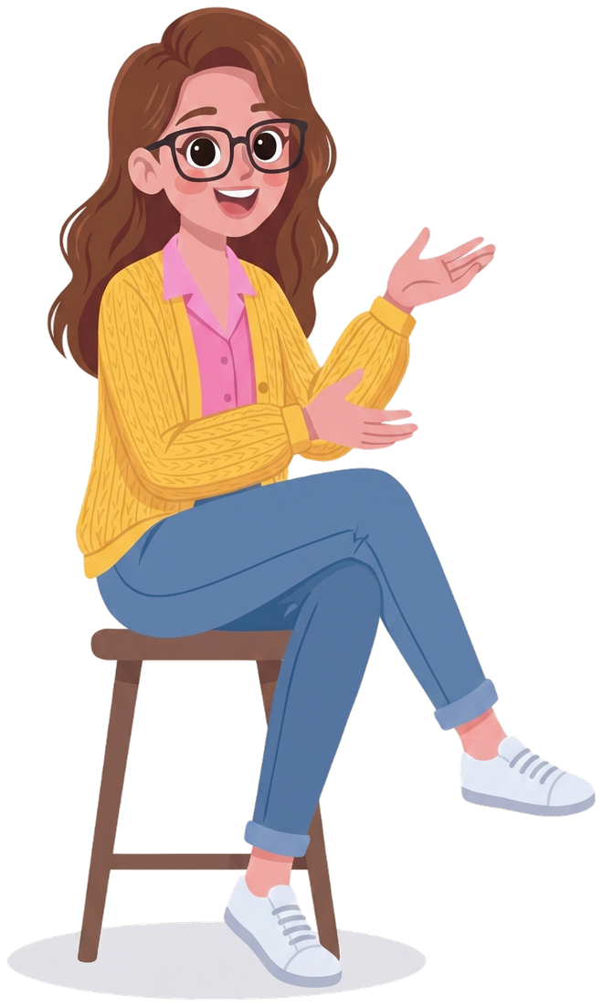 Rita, the RitaJet study companion, sitting on a stool